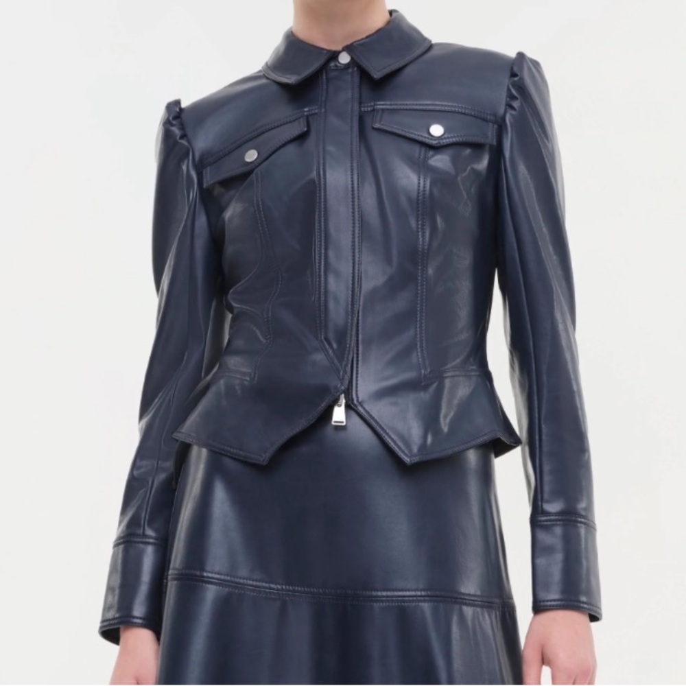 NWOT $495 Sz XS SIMKHAI Wyatt Vegan Leather Zip Up Cropped Jacket